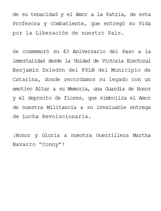 📌Conmemoran en Catarina, Masaya a la heroína revolucionaria, Martha Isabel Navarro Mendoza,