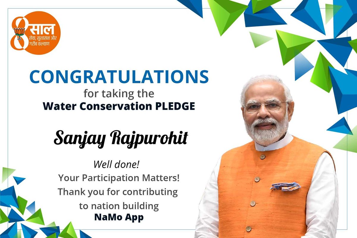 smmsanjayraj's tweet photo. I have taken a WATER CONSERVATION pledge to contribute in nation-building.
In this Amrit Kaal let us all contribute in our own micro ways to make a macro impact.
Take a pledge on NaMo App and help make a difference!
https://t.co/ghBdr5dZf2 @NamoApp @narendramodi #8YearsofSeva https://t.co/QMwaG5vGEi