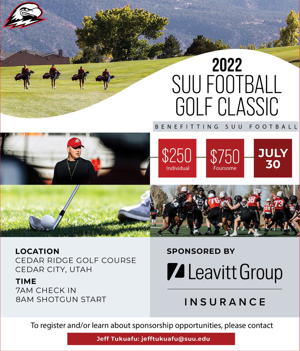 SUUThunderbirds's tweet photo. T-Bird Nation - The 2022 SUU Football Golf Classic is July 30th at Cedar Ridge Golf Course!

See below for details ⛳️⚡️

#StormTheSky https://t.co/GcbLGAXNWA