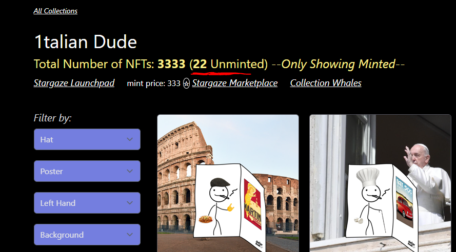 ItalianDudeNFT's tweet photo. ONLY 22 LEFT! Hurry up!!
#ItalianDude #Stargaze #Stargazers https://t.co/fSRilORHRp