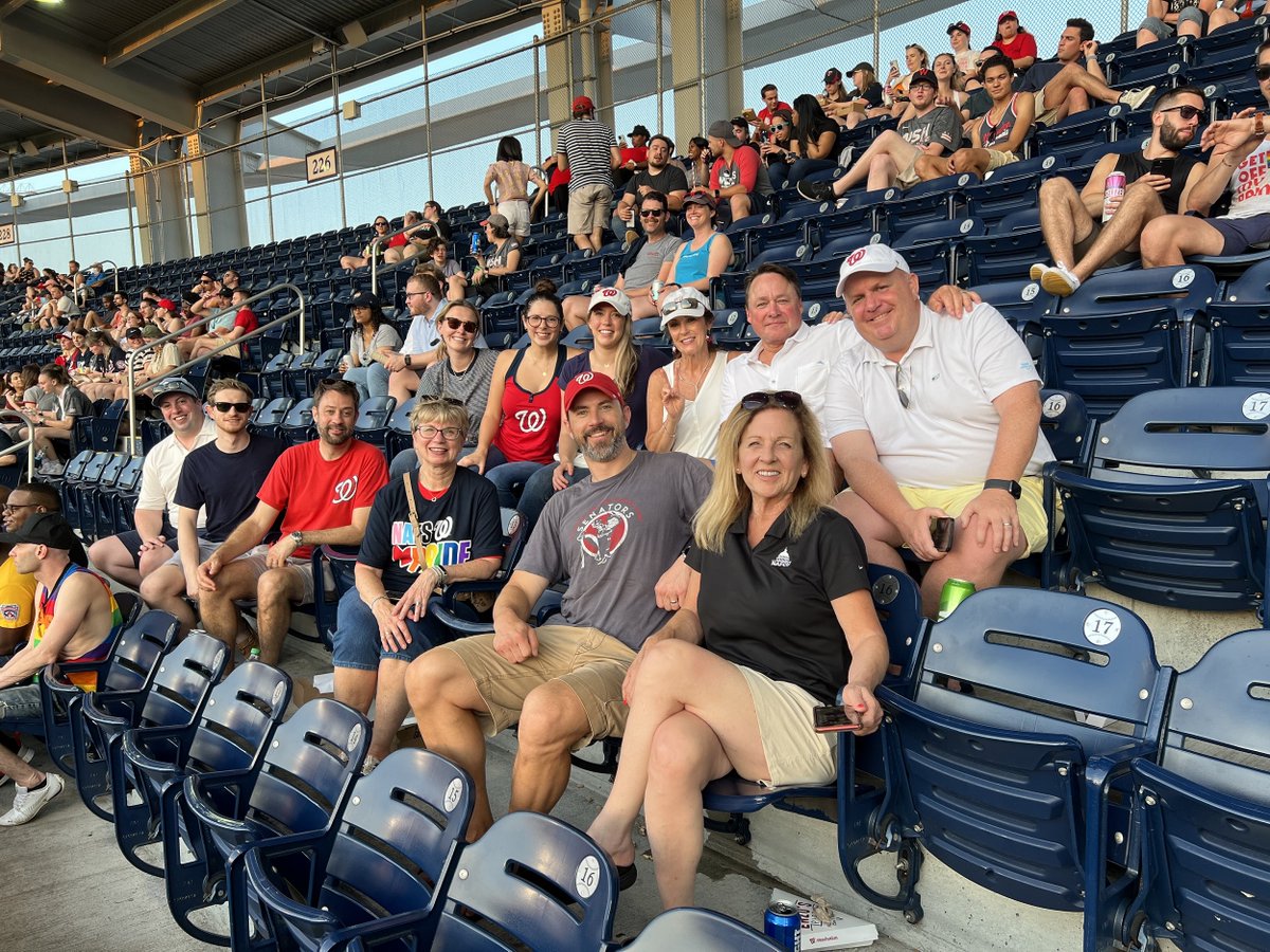 NAFCU's tweet photo. Last night, the NAFCU team supported the @Nationals at @NationalsPark for their #PRIDE night⚾️🌈. The Nats donated a portion of each ticket purchased to Team DC, a charitable organization established to educate the public on LGBTQ+ communication. https://t.co/RtJjYIzLXh