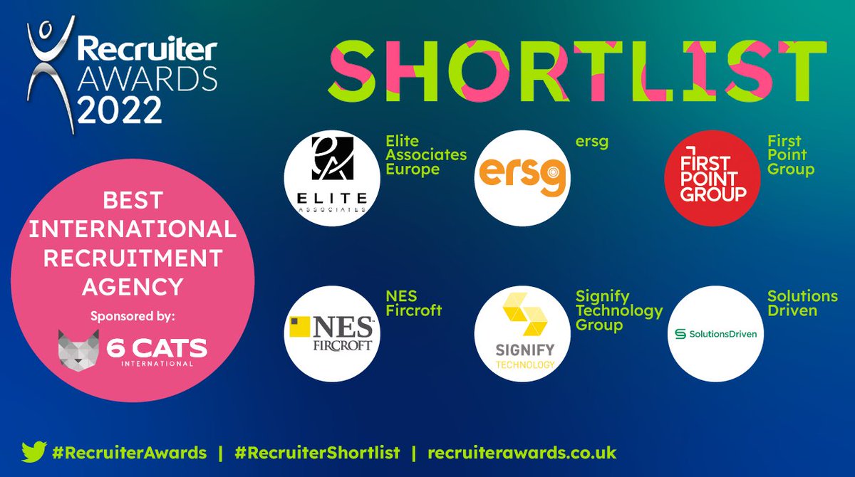 RecruiterAwards's tweet image. Next up, we have the #RecruiterShortlist for Best International Recruitment Agency, sponsored by @6catsint:
Elite Associates Europe @EliteAssociate
ersg @ERSGWind
First Point Group @FirstPointGroup
#RecruiterAwards (1/2)