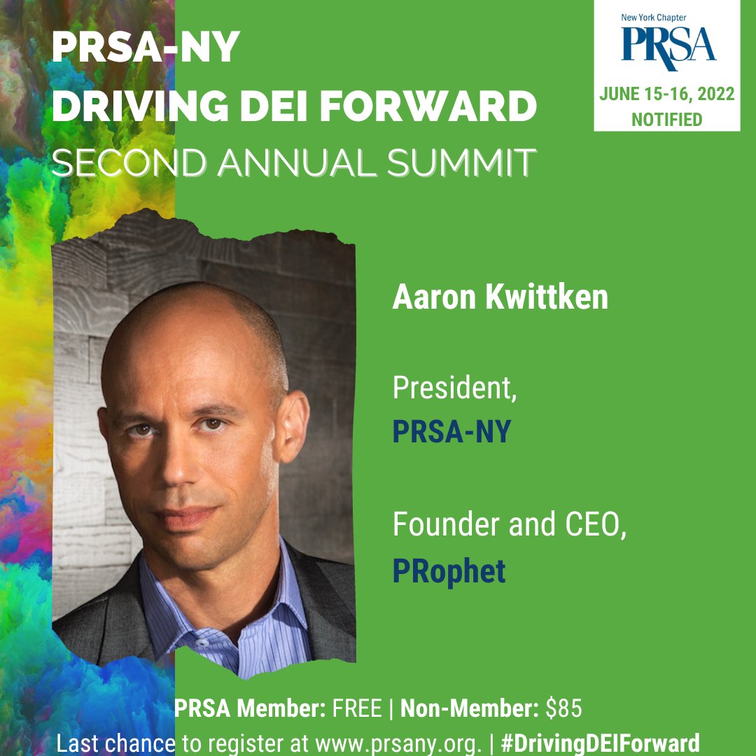 prsany's tweet photo. PRSA-NY's Second Annual #DrivingDEIForward Summit is today!

Join us in 30 minutes for a welcome address from @AKwittken, President, PRSA-NY. 

Due to high demand, we've extended registration until today. This is your final chance to register: https://t.co/oYtNE1k8UW https://t.co/a0IWmwJfDl
