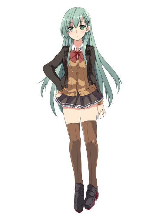 suzuya (kancolle) 1girl solo long hair white background skirt brown thighhighs hair ornament  illustration images