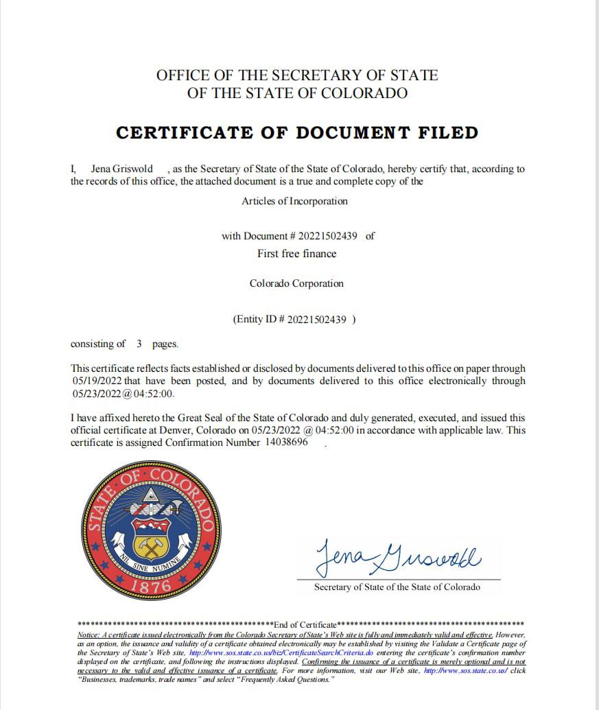 ProjectFFF's tweet image. The registration certificate of the FFF American Foundation has passed the audit, which has accelerated the ecological construction and layout of FFF,
 Wealth management, TOEN issuance, and philanthropy are possible.
 #FirstFreeFinance #DAO #WEB3.0