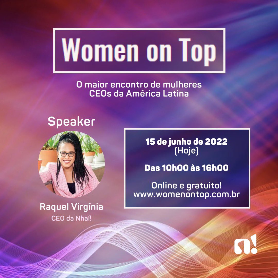 nhai360's tweet photo. Nossa CEO Raquel Virgínia será uma das speakers do #WomenOnTop 2022!! O maior encontro de mulheres em cargos de liderança!!

#wot2022 #EmpreendedorismoFeminino #Nhaí! #Raquel

O Evento é Online e gratuito, reserve sua presença no link 🏳️‍🌈🏳️‍🌈
Vem!!

https://t.co/IkqW18sJTC https://t.co/Zzh3chsg9F