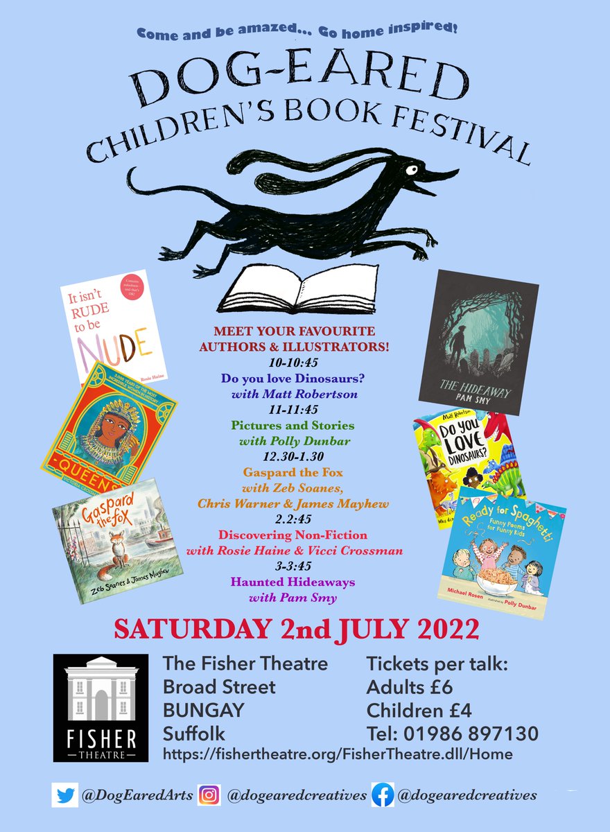 NorfolkCBC's tweet photo. On 2nd July we're taking our #popupbookshop to Bungay's fab @DogEaredArts Children's Book Fest, starring @mrjamesmayhew @zebsoanes @PollyDunbar @drawingmatt @victoriacrossma Pam Smy, Rosie Haine & Chris Warner! Huge lineup of writing/illustrating talent!π https://t.co/5GxgKrUhtj https://t.co/3tEJb6pjPv
