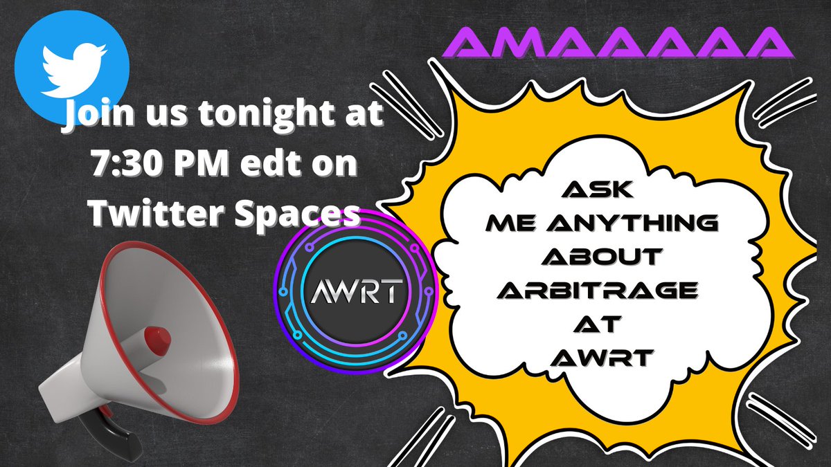 Join our AMA tonight at 7:30 pm EDT (GMT -4) as we discuss all of the swap options or swaptions with AWRT and the excellent arbitrage opportunities they create. 

Link to AMA: x.com/i/spaces/1zqJV…

$AWRT <a href="/AWC_TheClub/">Active World Club</a> <a href="/AWRTToken/">AWRT</a> #AMA #cryptocurrency #CryptoNews #UtilityToken