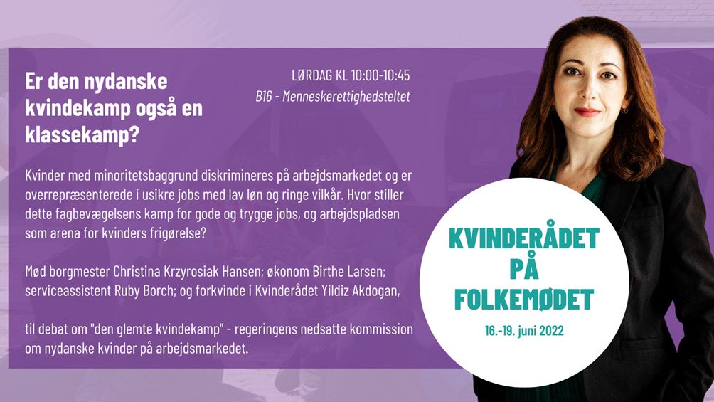 BirtheLarsenCph's tweet photo. Lørdag morgen kl 10-10.45 på @Folkemoedet taler jeg med @CKrzyrosiak Ruby Borch og @YildizAkdogan om nydanske kvinder og kønsulighed
#CBSinequality @CBS_ECON @CBScph @Kvinderaadet @lisestweet https://t.co/CfvkoqoLp5