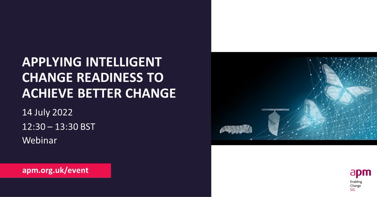 APMEvents's tweet photo. How do you best convert plans for change into effective preparation for and adoption of change? 14 July https://t.co/RlwmDQZb57 Applying intelligent change readiness to achieve better change #apmwebinar #apmchange #apmweb #pmot https://t.co/QOQiqhkO4F