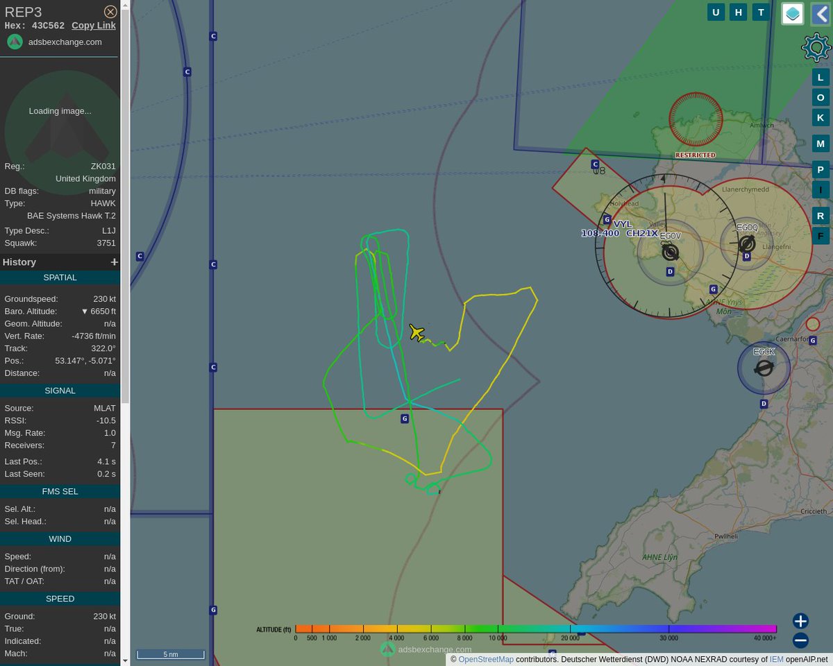 Radar_Assistant's tweet image. MULTI ADSBX MANOEUVRING ALERT : At time Wed Jun 15 14:40:52 2022 #REP3     was likely to be manoeuvring at FL142 25nm from VYL Valley_TACAN_GB
 near unknown - geo locator service failed #AvGeek #ADSB globe.adsbexchange.com/?icao=43C562&amp;amp;z…