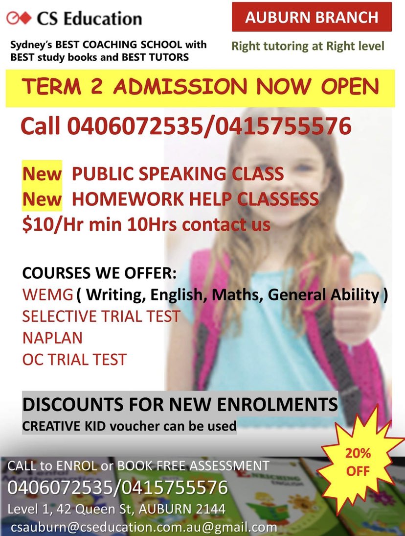 auburn_cs's tweet photo. Term 2 admissions open call +61 406 072 535 https://t.co/aKCaNDFZa2
