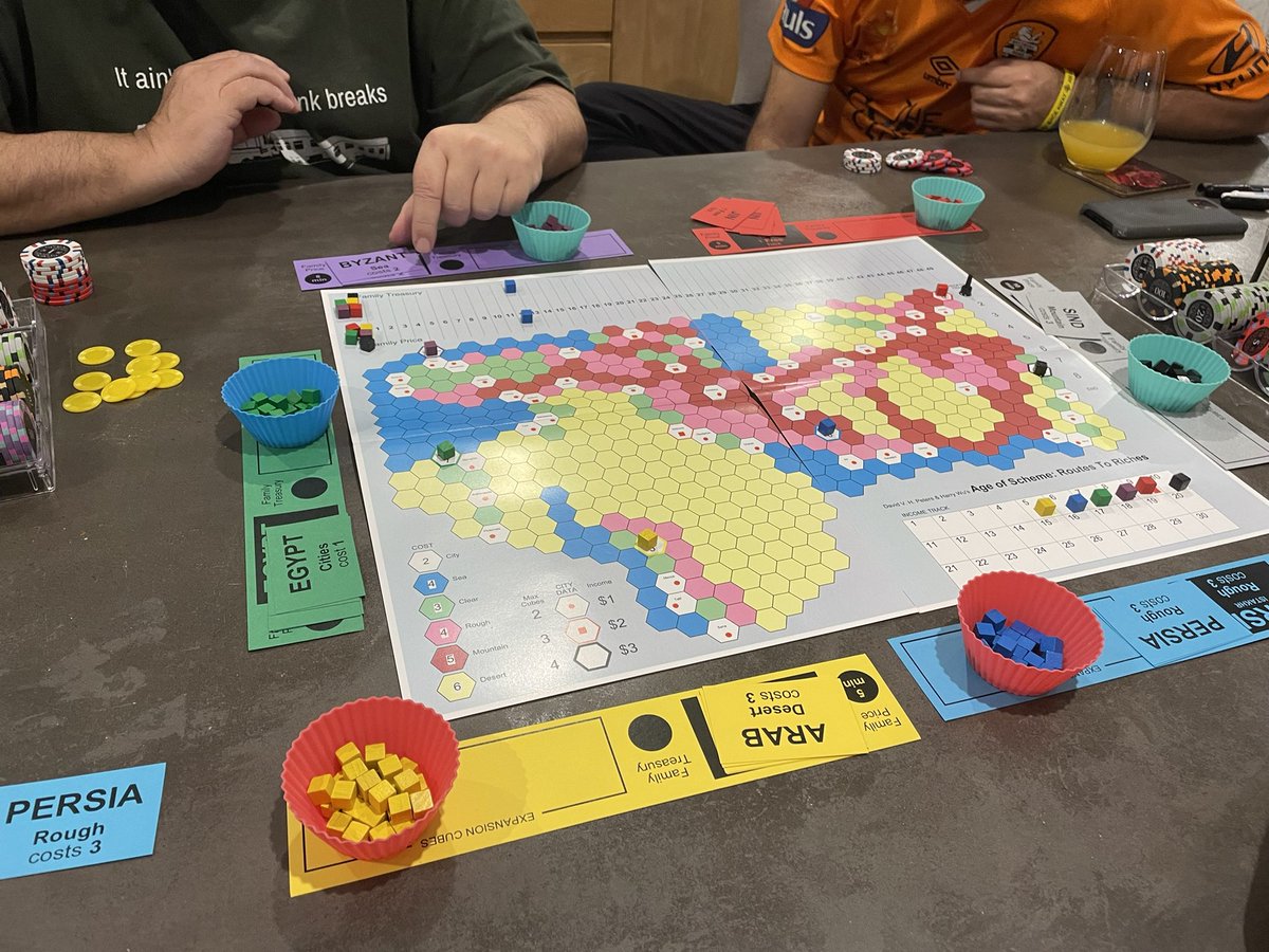 Sishikawa9's tweet photo. Age of Scheme: routes to riches. Second game of the day. Another Winsome game. #shingocon https://t.co/G0BwqaQds1