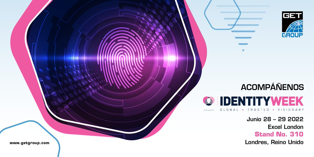 GETGroupLatam's tweet photo. ¡MARQUE LA FECHA EN SU CALENDARIO!
Nos complace participar en #identityweek 2022 para mostrarle nuestras soluciones de identidad inteligente.
Centro de exposiciones: Excel, Londres, Reino Unido
Número de stand: 310
Fecha: 28 - 29 junio 2022 https://t.co/vfHovMvS68