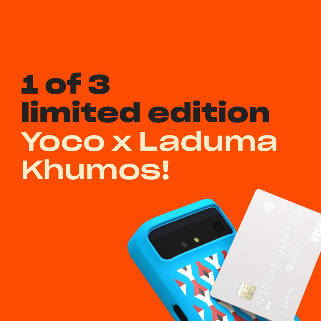 Yoco_ZA's tweet photo. WIN 1 of 3 limited-edition #YocoXLaduma Khumos from our collaboration with @LadumaNgxokolo to help your business thrive!💪

To enter:
1. Retweet this Tweet
2. Comment and tag someone who you think we should collaborate with next (you can nominate yourself too)
3. Use #YocoXLaduma https://t.co/pMIgmcUlmj