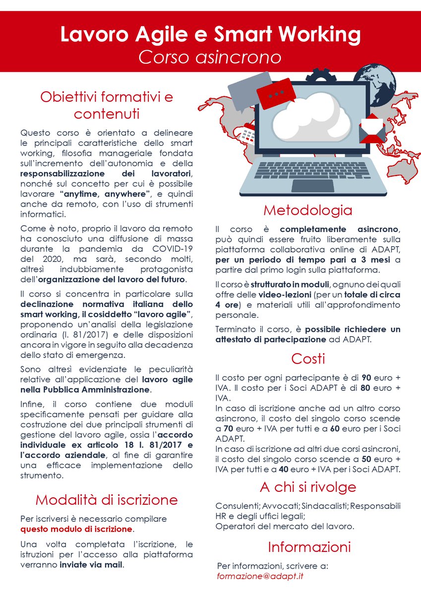 adaptland's tweet photo. 🔴📢 💻 Lavoro Agile e Smart Working - nuovo corso asincrono ADAPT

🖊️E' possibile iscriversi al corso compilando il form a questo link: https://t.co/g0Fk1sLlwe

ℹ️Per trovare maggiori informazioni, anche su altre offerte: https://t.co/W9nnRjU5oz https://t.co/0xR6SUg6V5