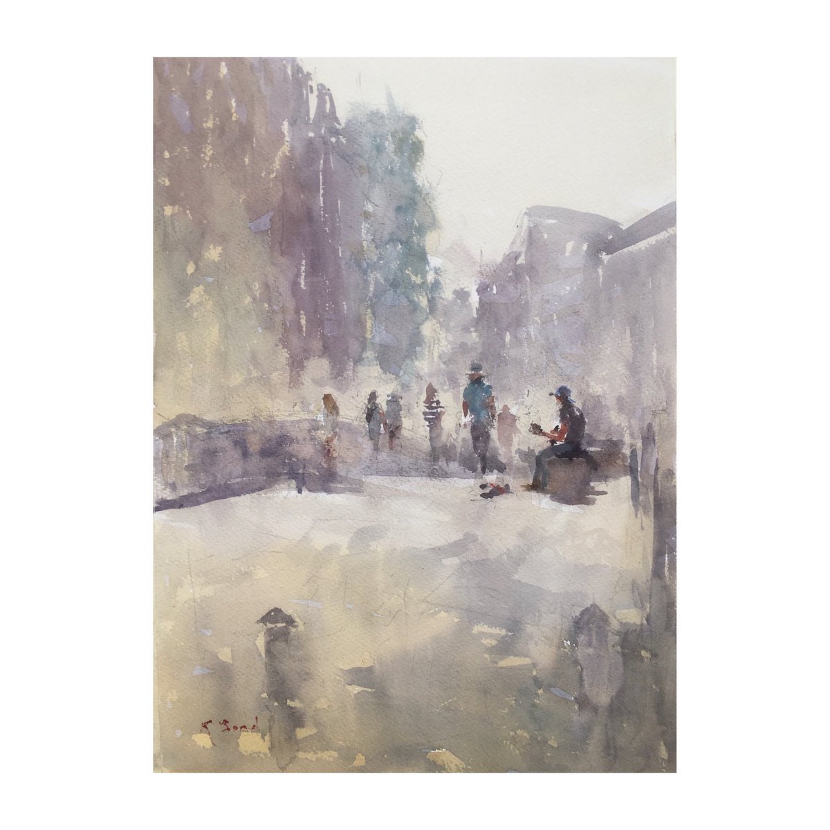 primarypalette's tweet photo. Beautiful sunny morning painting near the art college. ‘Busking on the bridge, Norwich’. Plein air watercolour on 1/4 sheet Milford CP #pleinair #britpleinair #pleinairuk #watercolour #watercolor #stcuthbertsmill #winsorandnewton #norwich #norwichartcollege https://t.co/9DxIpzyR4z
