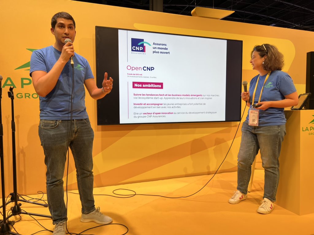 GroupeLaPoste's tweet photo. Au tour de #OpenCNP, le fonds de corporate venture du groupe @CNP_Assurances lancé en 2016 de pitcher sur le stand du @GroupeLaPoste à #VivaTech https://t.co/TJDhB9wVBb