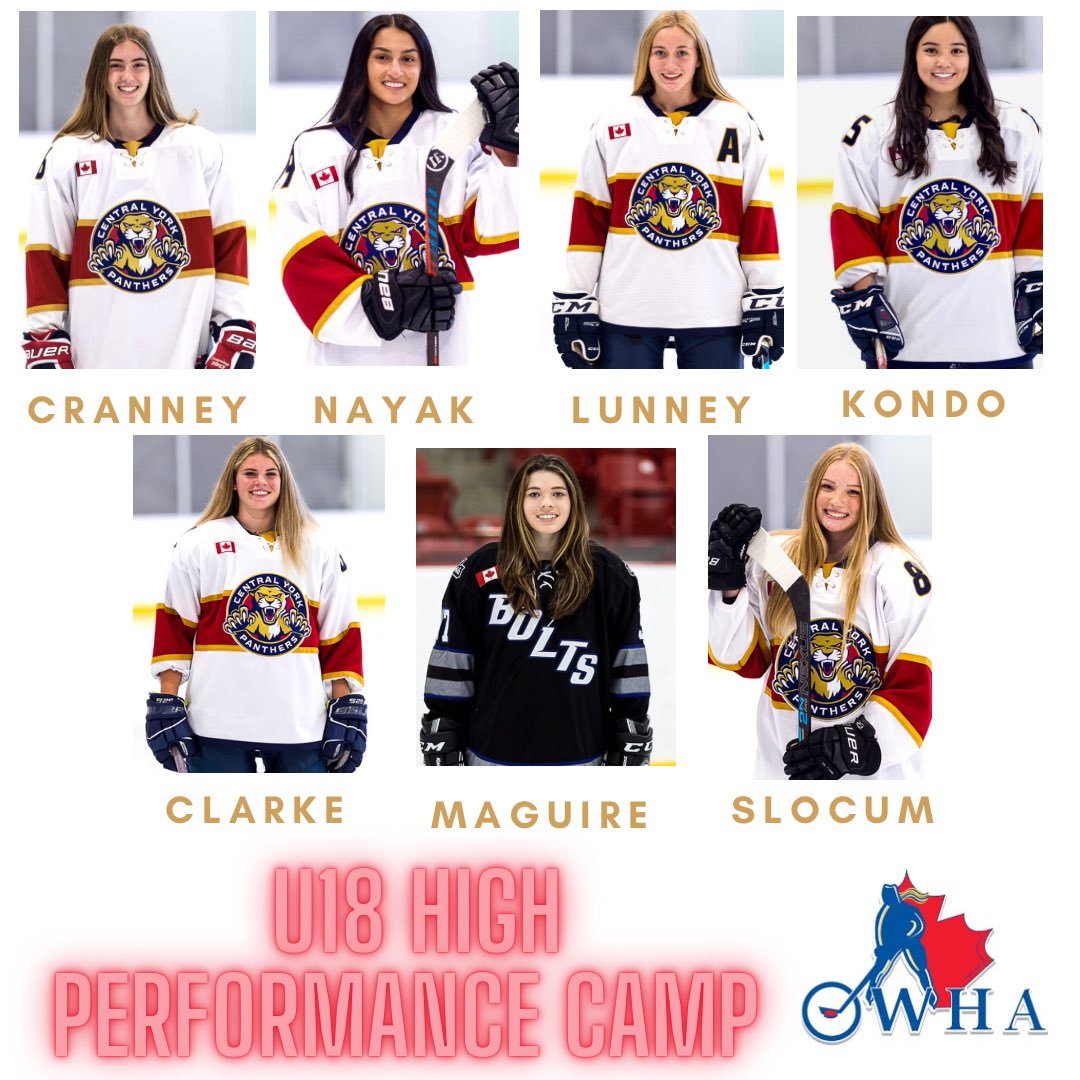 Jr Panthers Abby Lunney, Mikayla Cranney, Hannah Clarke, Nikki Nayak, Kayla Kondo, Makenna Slocum and Hailey Maguire on being invited to the OWHA U18 High Performance Summer Selection Camp from July 14-17 to represent Ontario at the Canada Winter Games.