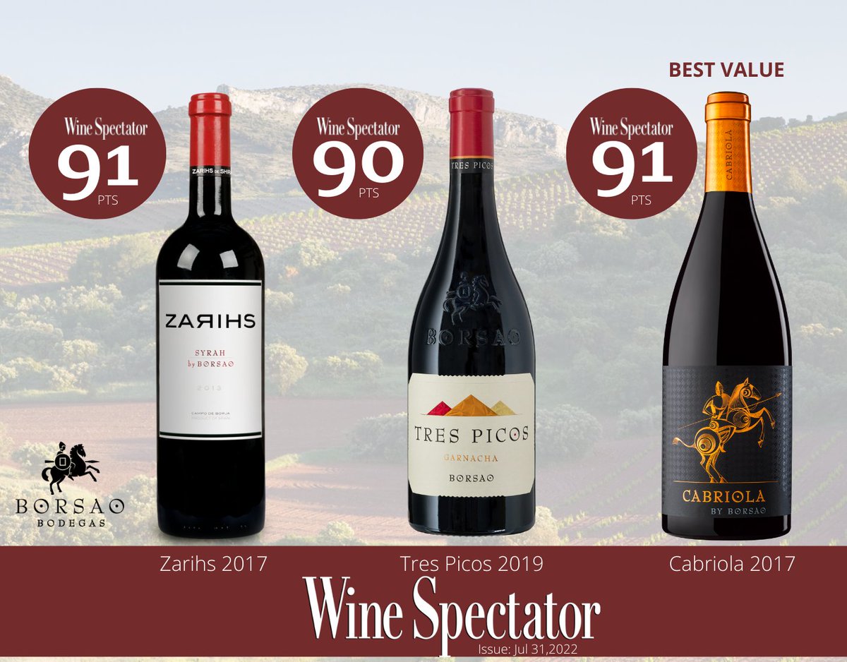 Nuevas puntuaciones en <a href="/WineSpectator/">Wine Spectator</a> 🎉

🏅91 puntos para Cabriola 2017 
🏅91 puntos para Zarihs 2017 
🏅90 puntos para Tres Picos 2019