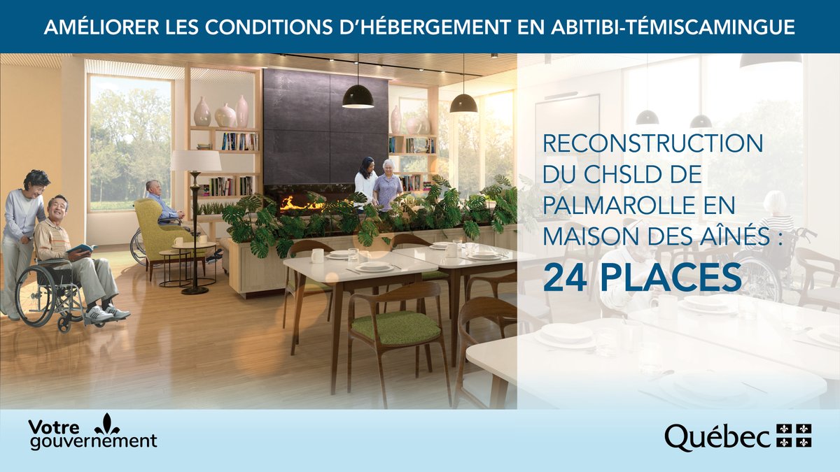 Marguerite_Bl's tweet photo. Avec @SBlaisCAQ, j’annonce le lancement de l’appel d’offres du début des travaux pour la reconstruction du CHSLD de Palmarolle en Maison des aînés

Cette maison des aînés aura 24 lits répartis en deux unités climatisées de 12 chambres

Détails👇
https://t.co/fWBmwRButC

#CISSSAT https://t.co/EAJVmvkLZx