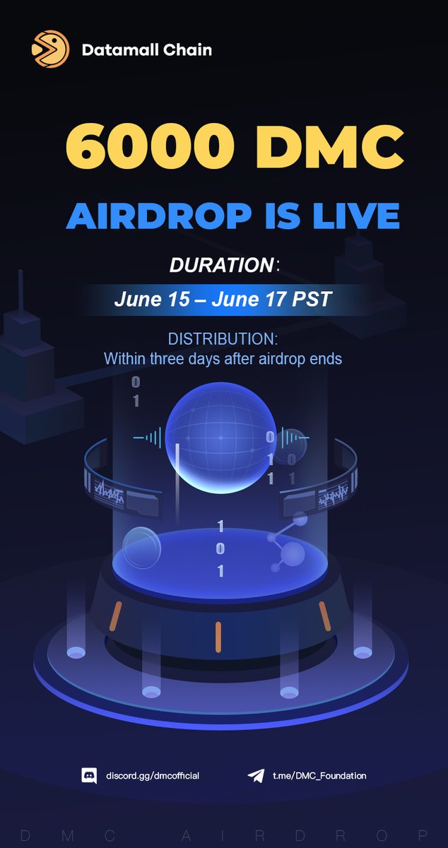 datamallcoin's tweet image. 🥳DMC  #AIRDROP IS LIVE🔥
🎁Total 6000 $DMC  for each participant🎉

✅Follow us, RT &amp;amp;❤️
✅Cmt &amp;amp; tag 3 friends below
✅Join discord.gg/dmcofficial or t.me/DMC_Foundation
✅Fill the form: forms.gle/mN6GXinGxTAy66…

Details &amp;amp; #DMC wallet tutorial link 👇
medium.com/@dmcfoundation…