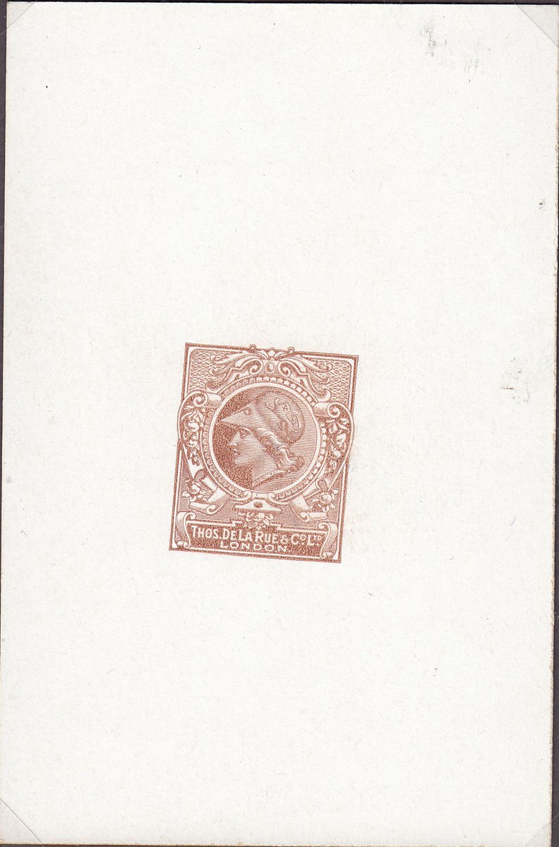 BillBarrellLtd's tweet photo. Four superb circa 1910 De La Rue 'Minerva Head' die proofs in brown, yellow, red and blue on matt proof paper, very fine and attractive items. #phiately #stampcollecting #stamps #philatelic #stampcollector #stunning #rarestamps #lookfortheshield https://t.co/cqF02P2Yj1
