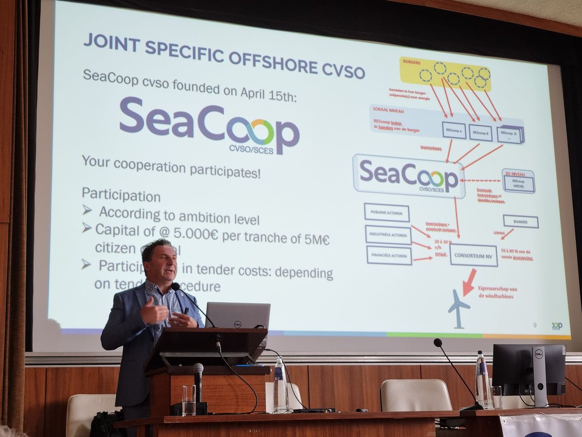 Philippe Awouters van REScoop stelt trots SeaCoop voor, een nieuwe cvso voor offshore windenergie waarin 33 Belgische cöoperatieven participeren. #burgerenergie #burgerwindopzee
