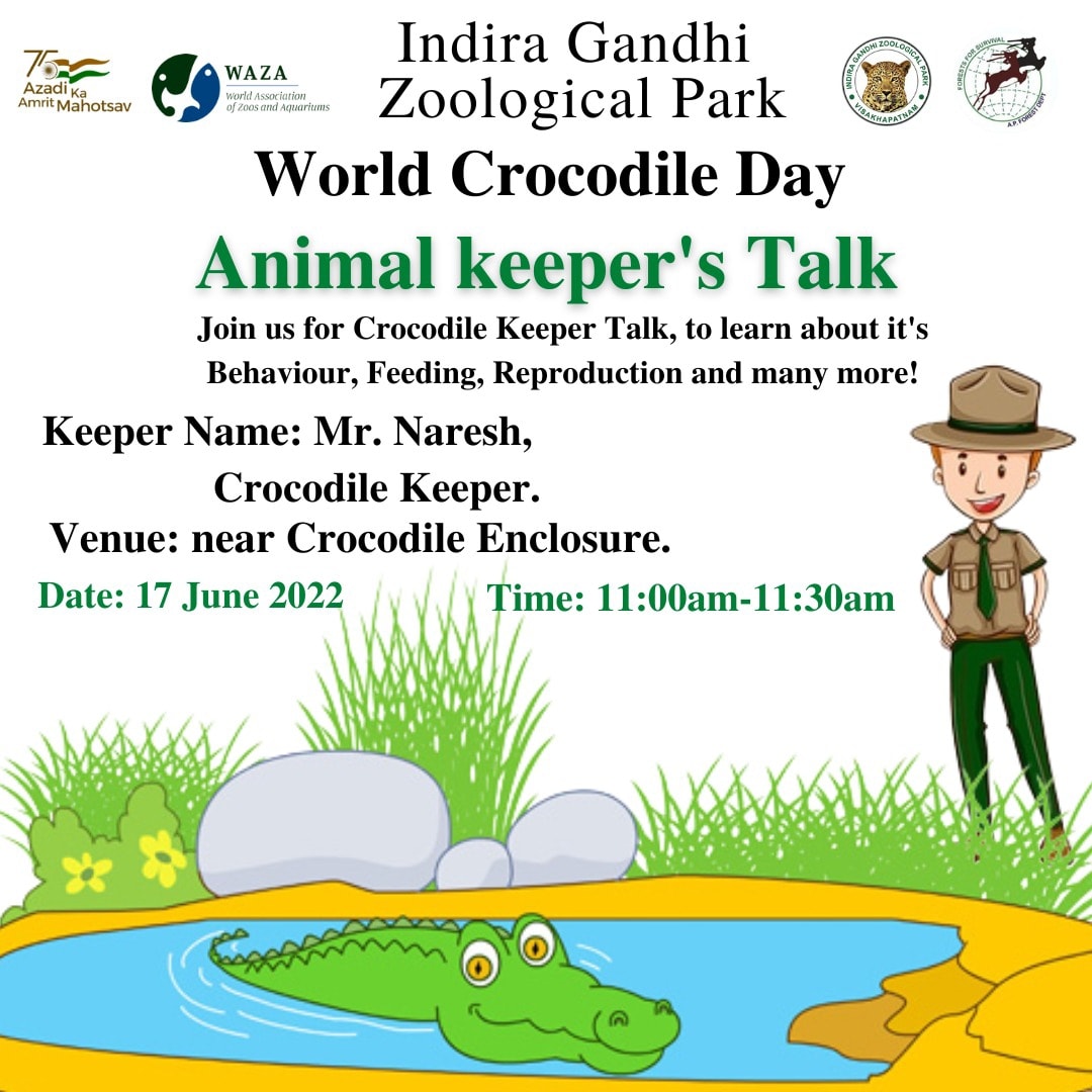 vizagzoo_igzp's tweet photo. Hey guys!
Plan your visit to Zoo, as we celebrate World Crocodile Day, June 17, 2022. Get ready to learn about our Crocodiles with  our keeper. 
Time: 11:00am-11:30am
Venue: near crocodile enclosure. 
#zooconservation
#keepertalk
@CZA_Delhi @moefcc @NandaniSalaria @zoosmedia https://t.co/L9v6g0RYjh
