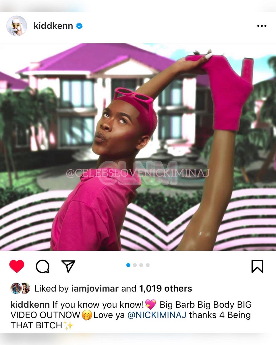 CelebsLuvKarolG's tweet photo. .@kiddkenn paying homage to @NICKIMINAJ on his latest music video and captions his post “Love ya #NickiMinaj thanks for being that btch.” 💕💕♥️💖🔥🔥❤️🦄🦄🦄🦄🦄 #celebslovenickiminaj #kiddkenn https://t.co/Iz6Zcn8JG9