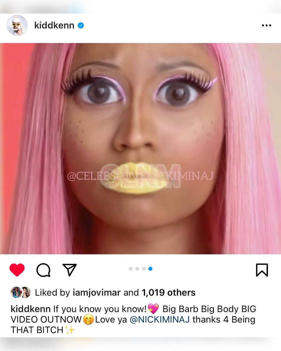 CelebsLuvKarolG's tweet photo. .@kiddkenn paying homage to @NICKIMINAJ on his latest music video and captions his post “Love ya #NickiMinaj thanks for being that btch.” 💕💕♥️💖🔥🔥❤️🦄🦄🦄🦄🦄 #celebslovenickiminaj #kiddkenn https://t.co/Iz6Zcn8JG9