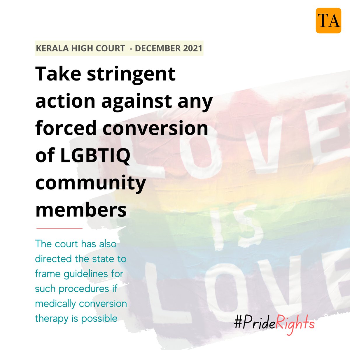 teamanalysis_'s tweet photo. Conversion Therapy is illegal!
Last yr, Kerala HC took a strict stance against LGBTQIA+ conversion therapy.
Court directed the state govt. to take strict action & punish the ones who are engaged in prescribing the method.
Know more about queer rights & laws with #PrideRights. https://t.co/QCjzKtCGvf