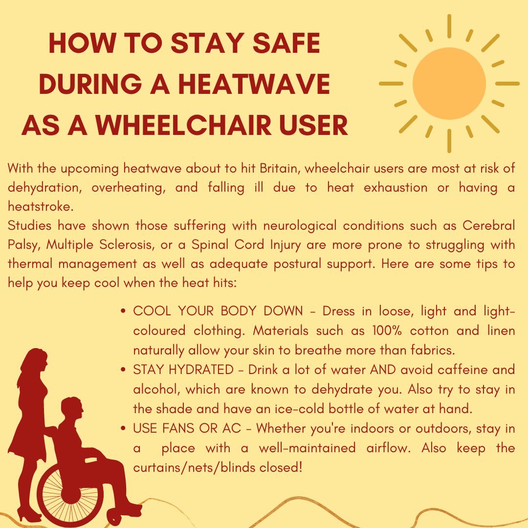 accessyourlife's tweet photo. With the weather becoming increasingly hotter, it’s important to keep hydrated – especially when you’re in a wheelchair. As the UK braces for a heatwave with temperatures as hot as 32°, here are some tips on how to keep safe ! ♿️☀️💧
#AYL #StayHydrated #DisabilityAwareness https://t.co/vyADnZMbeq