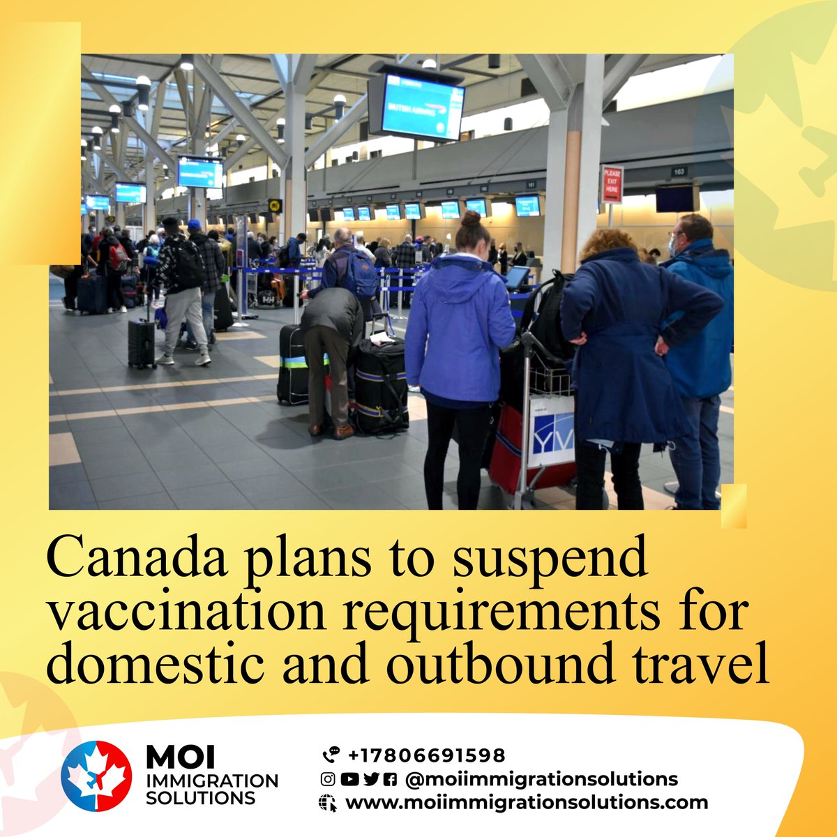 moiimmigration's tweet photo. Do you remember this mandate has been in effect since October 30, 2021?

Well, starting from June 20, 2022, there will be an end to vaccine requirements for passengers on domestic and international flights, trains and federal workers. https://t.co/AgvXWzjOnJ
