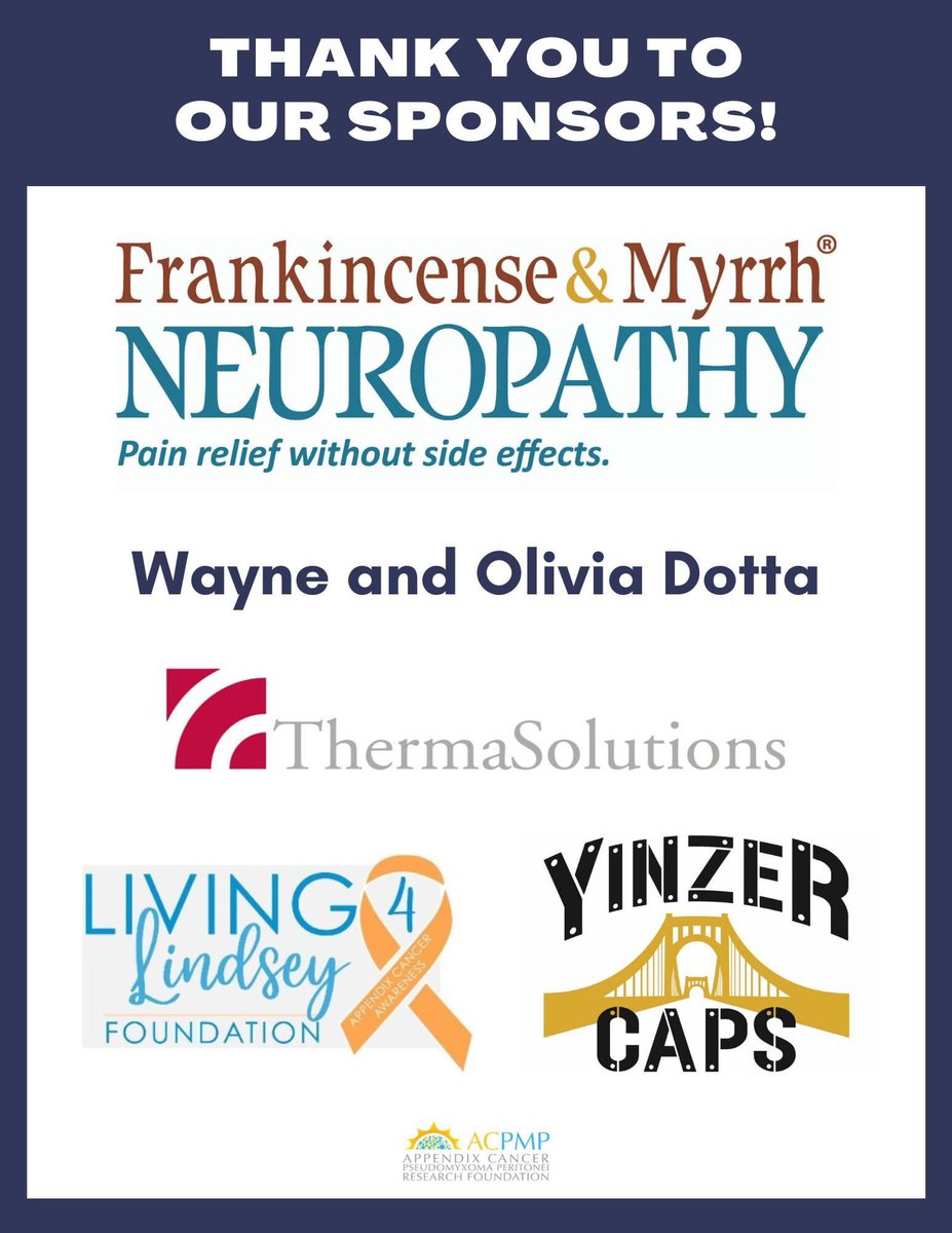 acpmpresearch's tweet photo. 5 more days of our Walk To End Appendix Cancer week, so we want to give a big THANK YOU to the generous sponsors! 👏⤵️

Platinum Sponsors:
https://t.co/S51cMkEseX
Wayne and Olivia Dotta

Gold Sponsors:
@ThermaSolutions 
Living 4 Lindsey Foundation
https://t.co/OBiE60vzam https://t.co/x262fWpCPT
