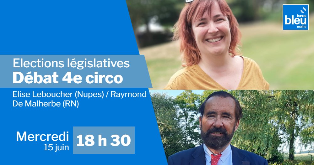 Après celui de la 3e circo à 18h, rdv à 18 h 30 ce mercredi pour le débat des #legislatives2022 sur la 4e circonscription de la #Sarthe. 

francebleu.fr/infos/politiqu…

#politique #Elections2022 #sarthe #lemans #NUPES #RN