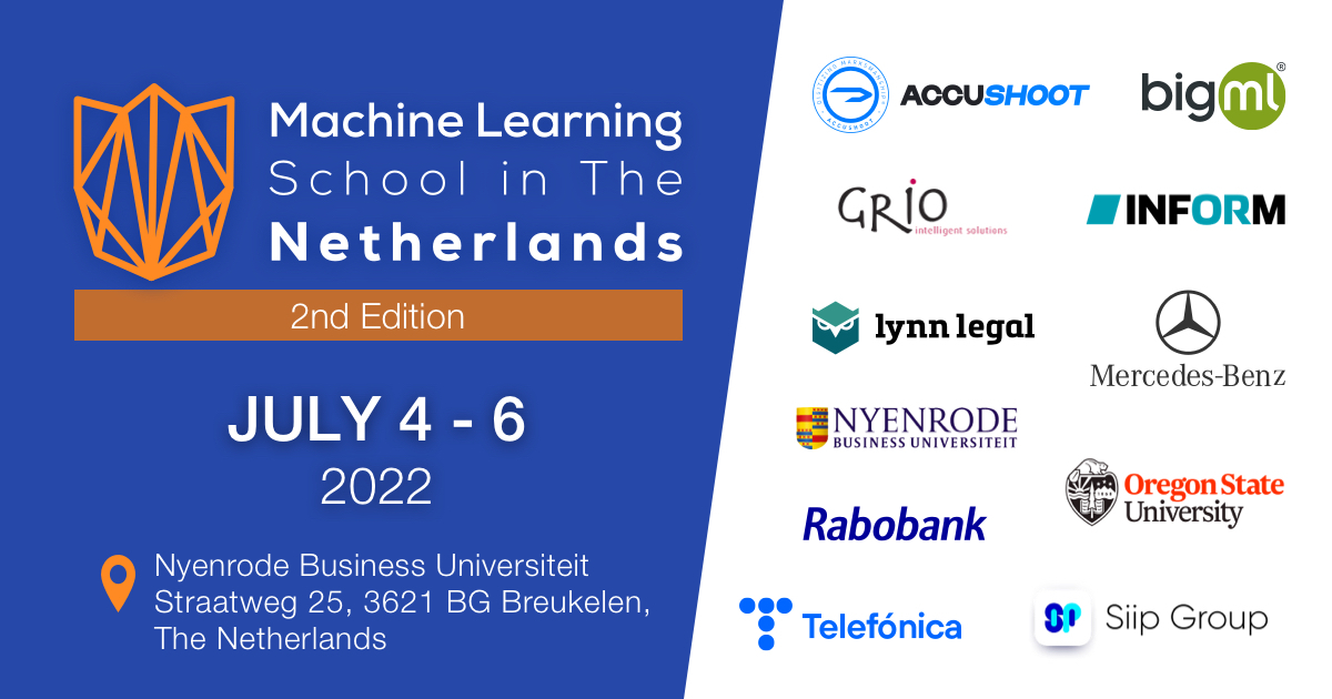 bigmlcom's tweet photo. Meet the Speakers that will present at the #DutchMLSchool on July 4-6, 2022! 

https://t.co/vfCAs2kCc9

✅ Companies to present: @MercedesBenz @Rabobank #Grio #LynnLegal and more
✅ Learn from @tdietterich, one of the pioneers of the #MachineLearning field 

#BigML #MLschool https://t.co/oQnZm8SVse