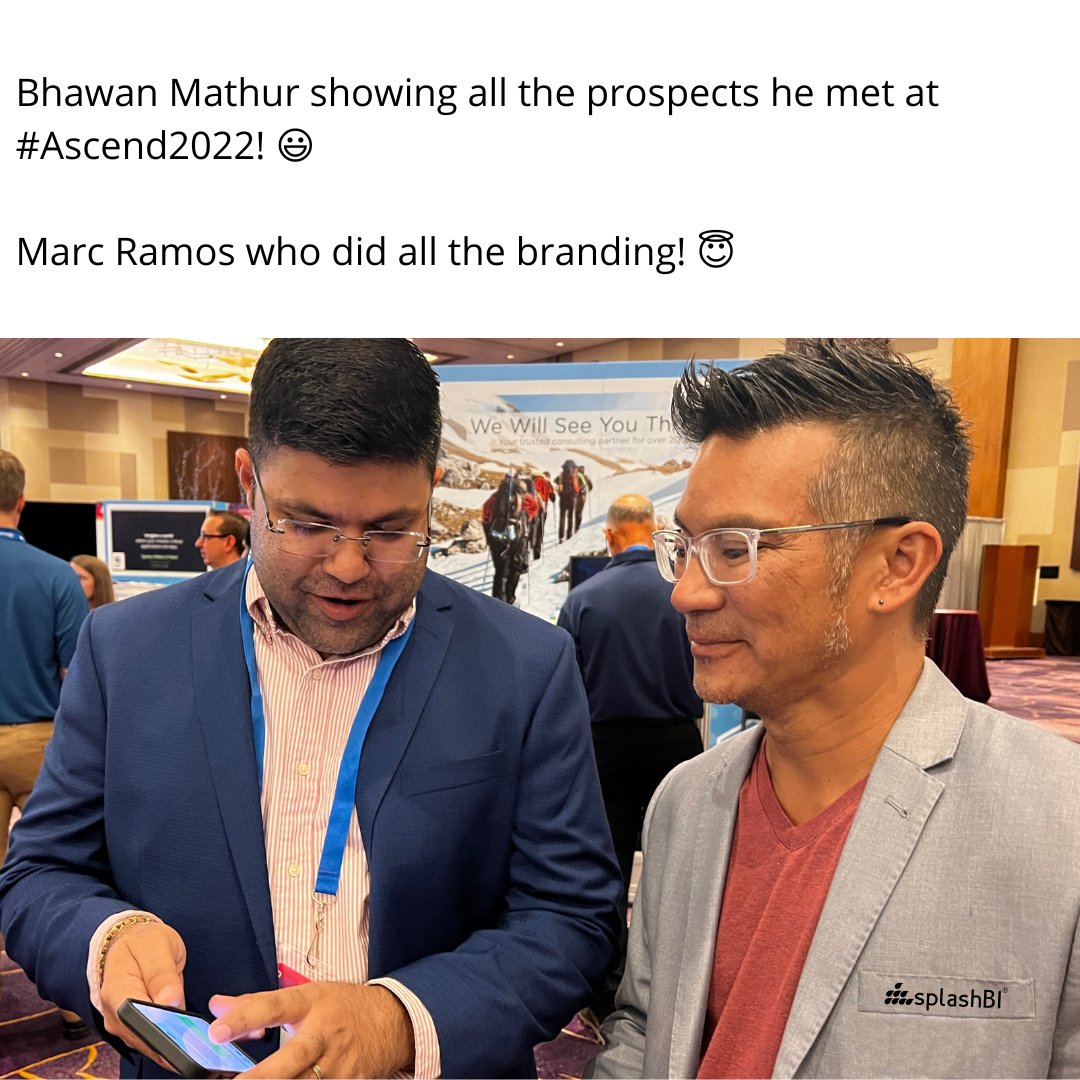 SplashBI's tweet photo. Bhawan Mathur showing all the prospects he met at #Ascend2022. @Marc_A_Ramos who did all the branding! 😉
#splashbi #splashbisolutions #oracle #reporting #analytics #sales #marketing #branding #teamsplashbi @OHUGUpdates @OATUG1 @BhawanMathur https://t.co/8SAM9cElQP