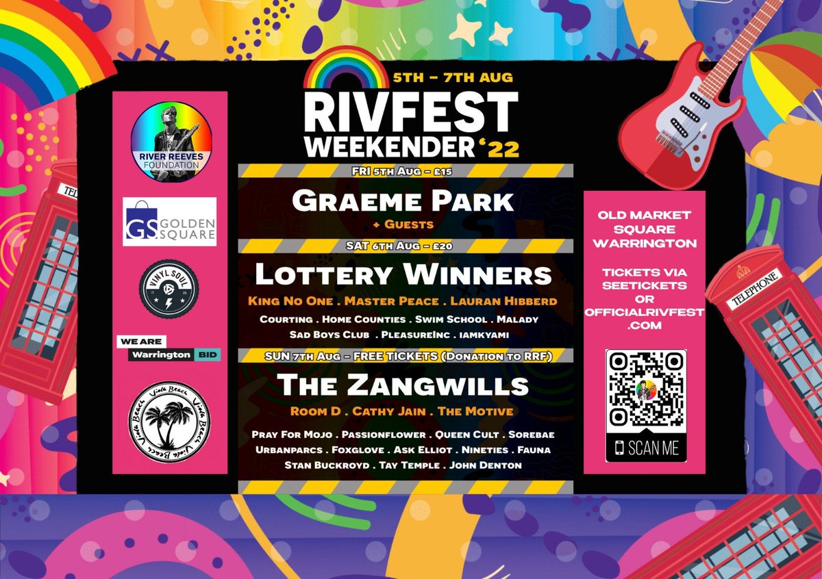 Now firmly established as one of the key fixtures in the region, our charity festival returns to the 2,500-capacity Old Market Square, Warrington, with a three-day weekender, 5th - 7th August!🌈💪🏼

Read more via bit.ly/3HnzLOq🤩

#rivfest22 #warrington