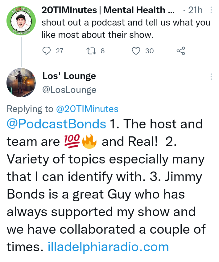 JimmyBondsMusic's tweet photo. Want to send a S/O to my bro Los of Los Lounge!! Definitely appreciate the Love!! Make sure to check out his podcast @LosLounge!!
#JimmyBondsPodcast #IlladelphiaRadio
#UnityPodcastNetwork #LosLounge #PodcastBro #StayUp #DontSleepOnYourDreams #Appreciation https://t.co/CRhk08vEi3