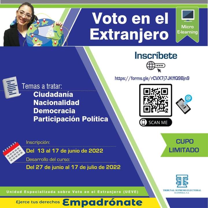 IEGuate's tweet photo. Se invita a participar en el curso virtual "Voto en el Extranjero", en el cual se abordarán temas como #Ciudadanía, #Democracia y #ParticipaciónPolítica. 

El curso será Micro E-learning. Inscripción está abierta en el siguiente enlace:

https://t.co/ewkJdzzUQE https://t.co/e6g02tcYMZ