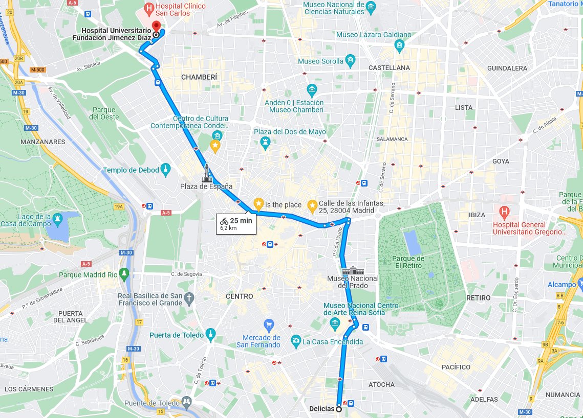 pablojeanharvey's tweet photo. Hoy he hecho este recorrido en bici por Madrid, la sensación de lucha con el tráfico es constante. Yo me muevo por cualquier sitio en bici, pero con estos #timocarriles entiendo que haya gente que no se anime.
#CarrilBiciMadridYA #RedCiclistaYA #MadridCiclista #CosasdeMadrid https://t.co/a2wApQXm0s