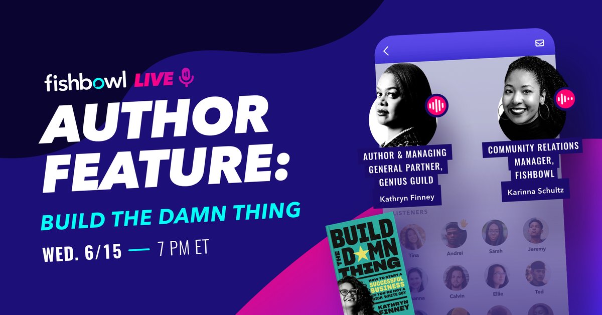 MelTorCon's tweet photo. Join @KathrynFinney &amp; @fishbowlapp today at 7 pm ET to discuss how entrepreneurs can disrupt, remake and build their own rules of entrepreneurship and investing. #BuildTheDamnThing https://t.co/cURNMfUlzL