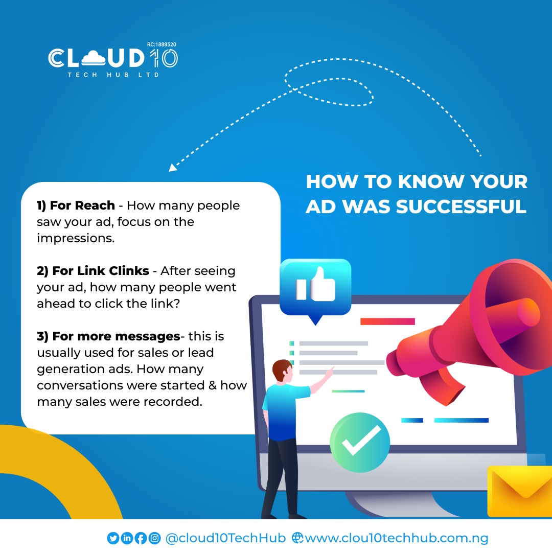 cloud10techhub's tweet photo. Here's a helpful tip on how to analyze your ad insights.
Each ad objective has its metrics and through these metrics you'll know whether or not your ad was successful.
Like and retweet this post so others can learn!
#Cloud10TechHub
#Cloud10TechHubLtd
#sponsoredadexpert https://t.co/qvLw9nsp7p