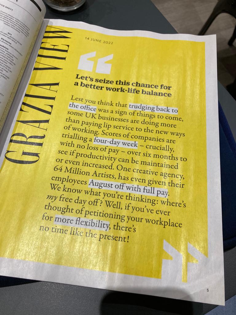 Thanks for putting our story in print <a href="/GraziaUK/">Grazia UK</a>! ☀️ May this be the very beginning of a better work-life balance 🙌 #ooo #augustoff #wereallgoingonasummerholiday