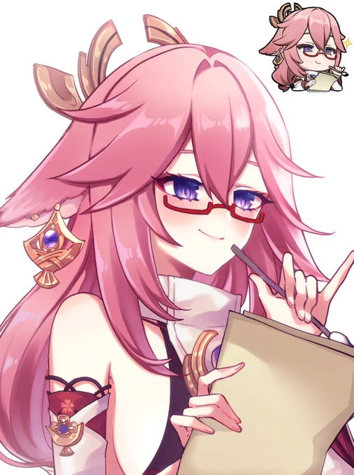 #リプきた原神のスタンプを自分の絵柄で描く 八重神子 