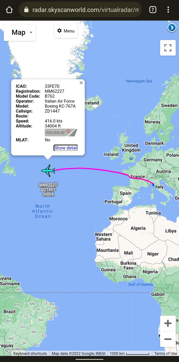 scan_sky's tweet photo. On The Satfeed 🛰️
Italian Air Force 🇮🇹 - Boeing KC-767A - #MM62227 - #ZD447
Departed From Pisa International Airport 🇮🇹 & Routing To Portsmouth International Airport 🇺🇸 https://t.co/TkIYba0fPj