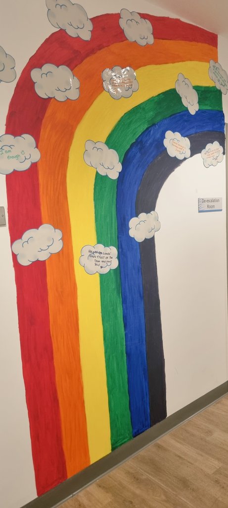 Claire78028760's tweet photo. Look how amazing our discharge/positivity rainbow 🌈 looks  #teampicu staff and patients all got involved and it really has brightend up the ward. Already has some lovely discharge messages on 🥰 @Llizwilliams @DWMHG @GMMH_NHS https://t.co/YV1ZuRUUA5