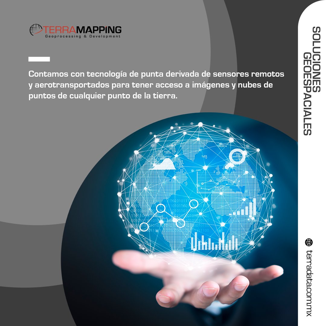 Terramapping's tweet image. Experiencia que involucra especialistas en fotogrametría, lidar, sensores remotos, sistemas de información geográfica, satélites ópticos y de radar, vuelos aéreos, vuelos con drones (UAV´s), procesamiento de imágenes, desarrollo de software, visión computacional y algoritmos.
