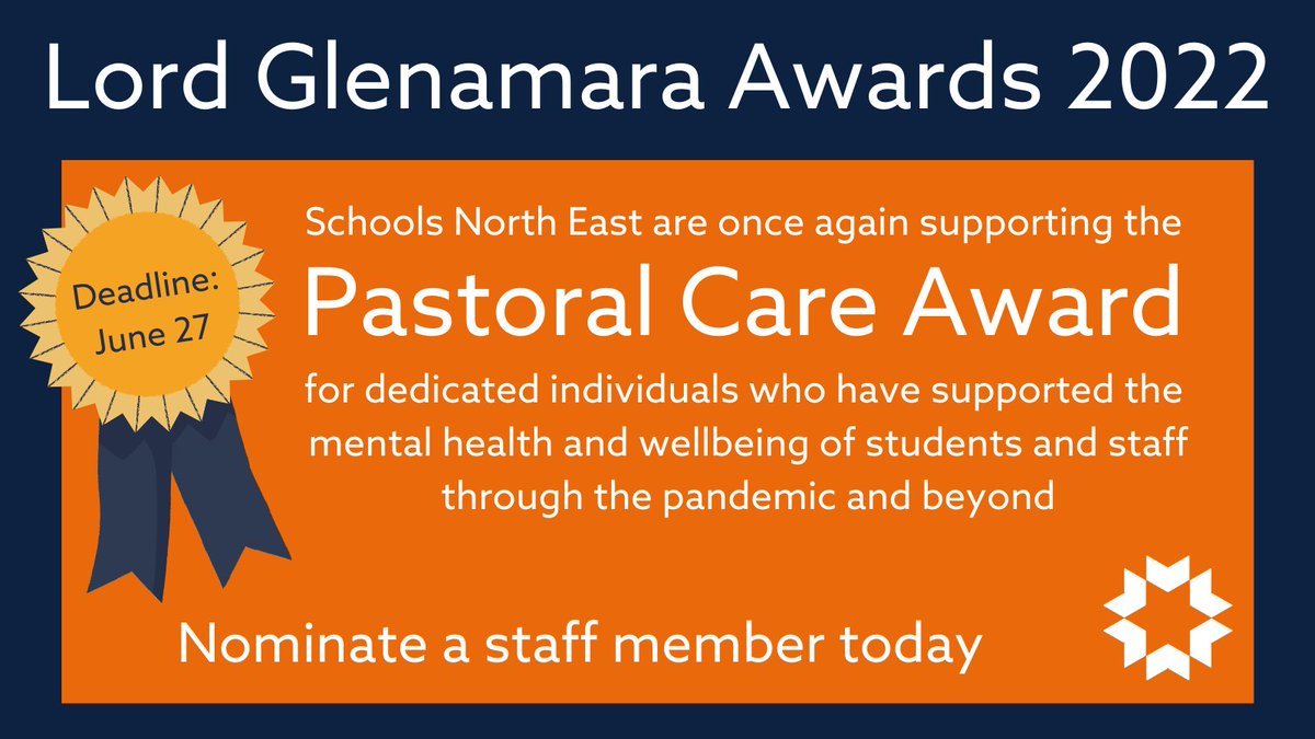 SCHOOLSNE's tweet photo. This year’s #GlenamaraAwards2022 celebrate the fantastic talent we have here in the North East.

The 8 awards up for consideration include the Pastoral Care Award, sponsored by SNE. 

To find out more visit:
https://t.co/XMrbMN5plt

Don't delay! Nominate: https://t.co/KHEDpefjgE https://t.co/tnQNtXfXEj